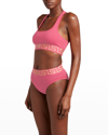 Versace Greca Border Racerback Sports Bra In Fuchsia