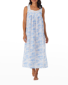 Eileen West Sleeveless Long Cotton Lawn Nightgown In Wht Blue