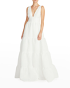 THEIA REGINA V-NECK TIERED A-LINE GOWN