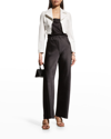 Alice And Olivia Yardley Vegan-leather Cropped Jacket In Off White