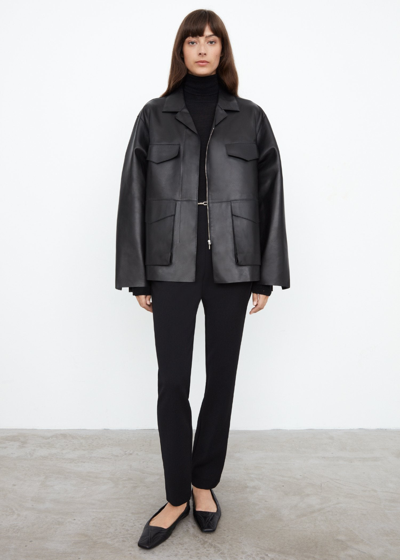 Totême Zipped Wide-sleeve Leather Jacket In Black