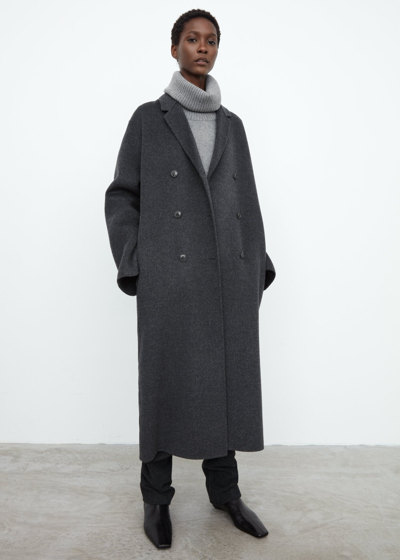 Totême Double Wool Overcoat Grey Melange