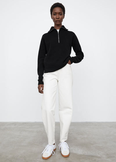 Totême Zip-neck Double-knit Merino Jumper In Black