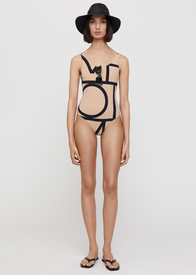 Totême Beige Stretch Jersey Monogram One-piece Swimsuit In Neutral