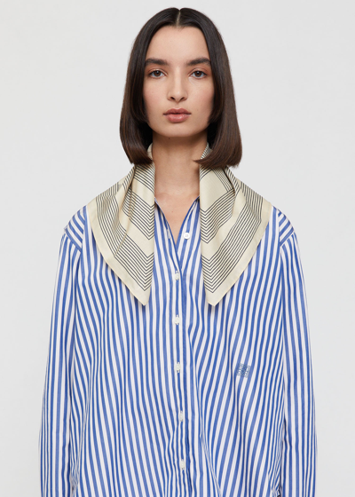 Totême Striped Monogram Silk Cotton Scarf Creme