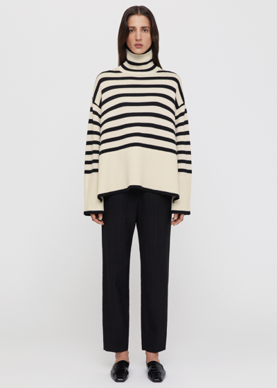 Totême Toteme Striped Wool Cotton Turtleneck In Neutral