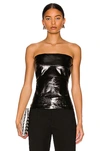 Rick Owens Lacquered Stretch Denim Strapless Bustier Top In Black