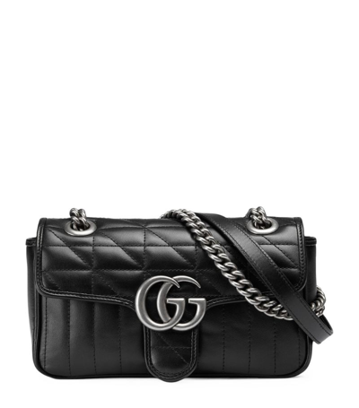 Gucci Mini Leather Gg Marmont Shoulder Bag In Black