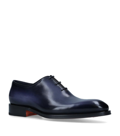 Santoni Leather Patina Wholecut Oxford Shoes In Blue