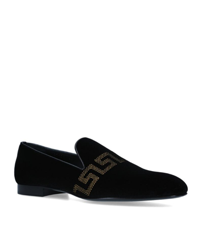 VERSACE VELVET EMBROIDERED GRECA LOAFERS