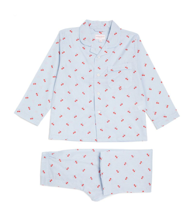 Derek Rose Kids Cotton Dr Cherry Print Pyjama Set (3-16 Years) In Blue