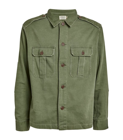 Polo Ralph Lauren 2 Pocket Cotton Sateen Overshirt In Olive Green 