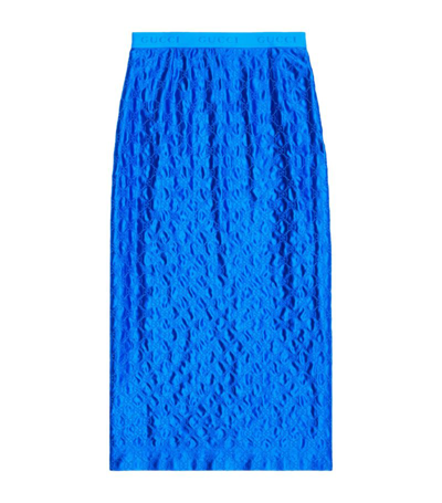 Gucci Silk Gg Supreme Midi Skirt In Blue