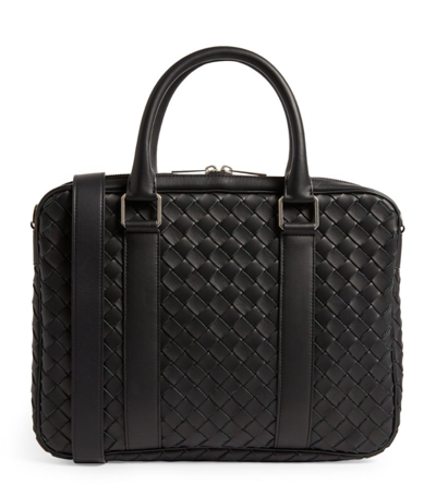 Bottega Veneta Leather Intrecciato Briefcase In Grey