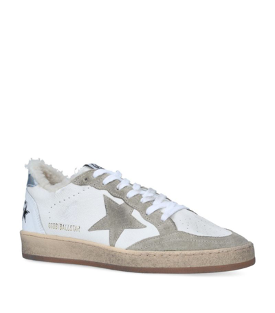 Golden Goose Ball Star Shearling-lined Distressed Suede-trimmed Leather Sneakers In White