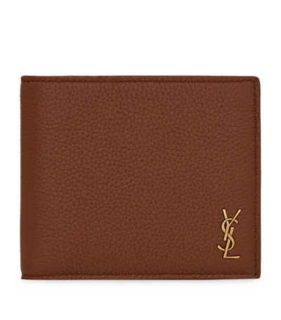 Saint Laurent Leather Tiny Monogram East/west Wallet In Toasted Brown