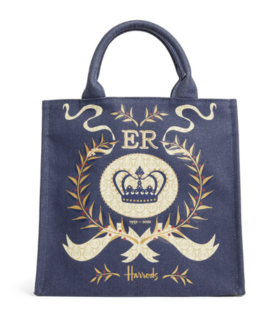 Harrods Small Queen's Platinum Jubilee Shopper Bag In Navy