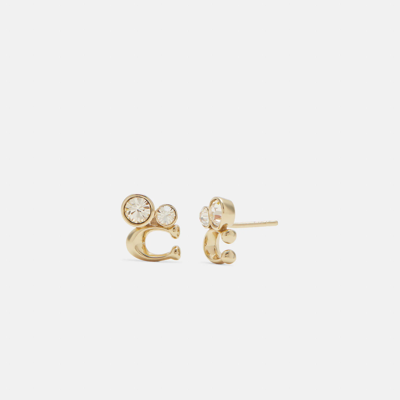 Coach Signature Crystal Cluster Stud Earrings In Beige