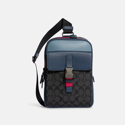 Coach Track Pack In Colorblock Signature Canvas In Blue