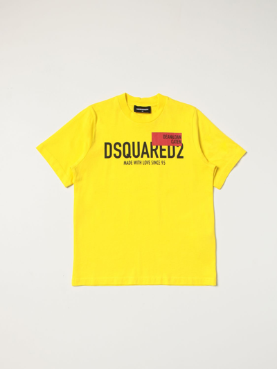 Dsquared2 Junior Kids' T-shirt In Cotton With Logo In Yellow