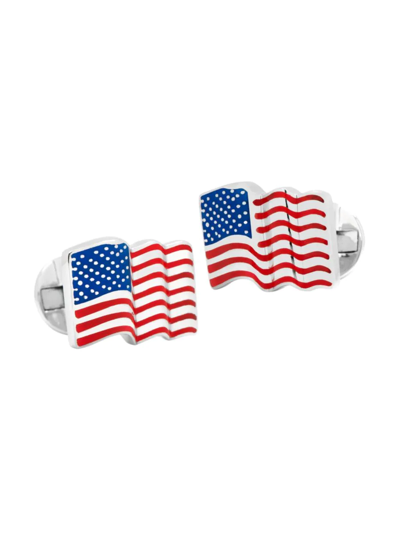 Cufflinks, Inc Men's Ox & Bull Trading Co. Waving American Flag Cufflinks In Silver
