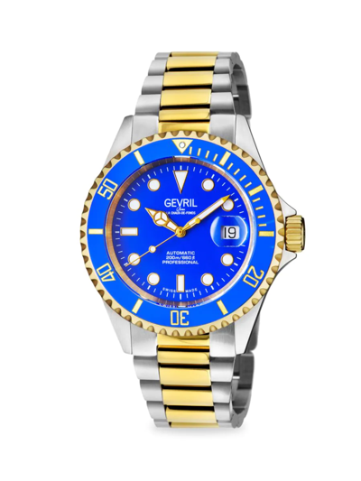 Gevril Men's Wall Street 43mm Goldtone Stainless Steel Swiss Automatic Bracelet Watch In Blue