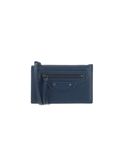 Balenciaga Logo Zipped Wallet In Blue
