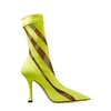 Jimmy Choo + Mugler 100 Two-tone Neon Jersey And Mesh Sock Boots In Neon Yellow/nude 02