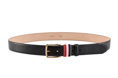 Thom Browne Black 35 Stripe Loop Leather Belt