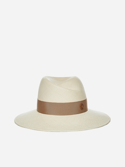 Maison Michel Beige Straw Charles Panama Hat In Natural,beige