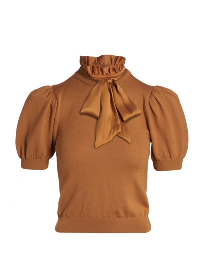 Alice And Olivia Chase Puff-sleevetop In Camel