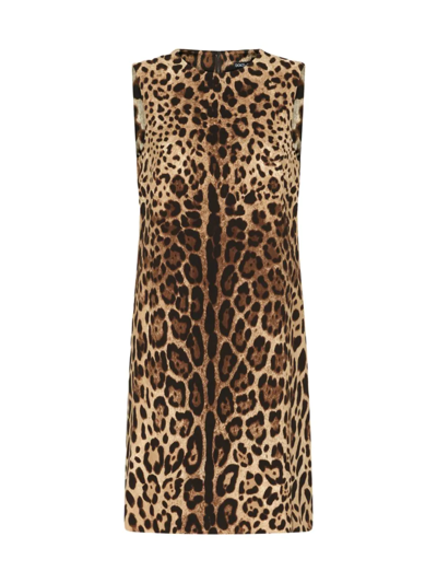 Dolce & Gabbana Sleeveless Leopard Print Minidress In Leo New
