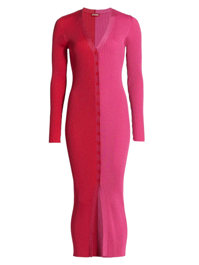 Staud Shoko Colorblocked Sweaterdress In Lava Peony