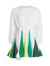 Rhode Ella Colorblock Pleat Minidress In White Green