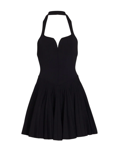 Khaite Kaye Pleated Stretch-knit Halterneck Mini Dress In Black