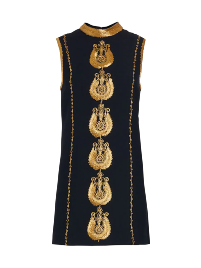 Nili Lotan Delphine Embroidered Sleeveless Minidress In Black W Gold Embroidery
