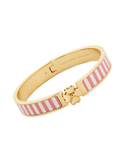 Kate Spade Heritage Spade Flower Goldtone Enamel Thin Hinged Bangle In Coral Lipstick