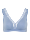 Hanro Cotton Lace Soft Cup Wireless Bra In Blue Moon