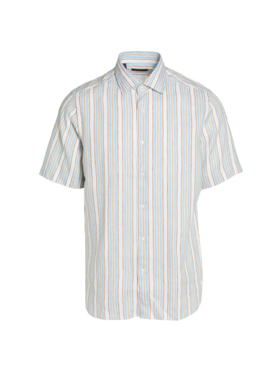 Saks Fifth Avenue Collection Cotton Striped Woven Short-sleeve Shirt In Coconut Milk