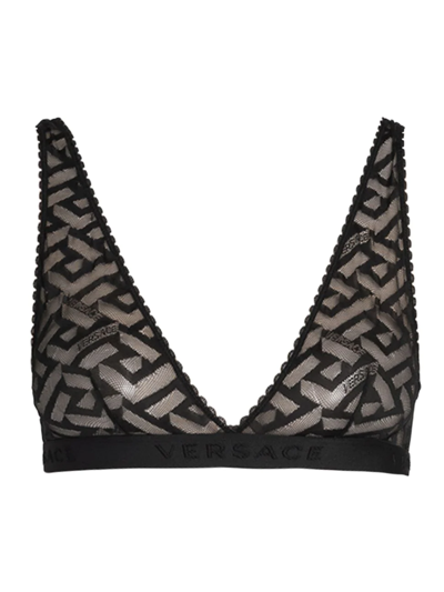 Versace Greca Signature Print Tulle Bralette In Black