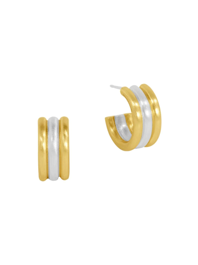 Dean Davidson Dune Two-tone Ridged Mini Hoop Earrings In Gold Silver