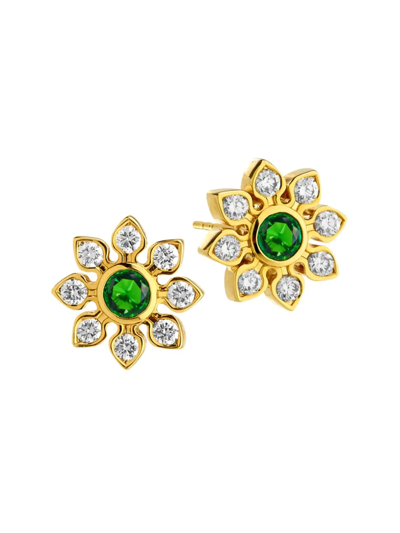 Syna Women's Mogul 18k Gold, Emerald & Diamond Flower Studs