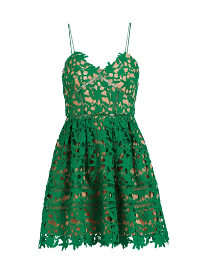 Self-portrait Floral-embroidered Minidress In Deep Green