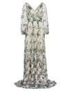 MARCHESA NOTTE WOMEN'S SEMI-SHEER FLORAL-EMBROIDERED GOWN