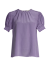 Rebecca Taylor Smocked Crepe De Chine Blouse In Violet