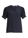 Rebecca Taylor Short Sleeve Silk Crêpe De Chine Blouse In Navy