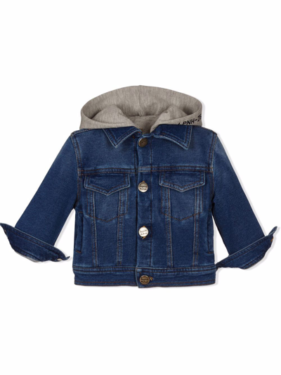 Lapin House Babies' Detachable-hood Denim-effect Jacket In Blue