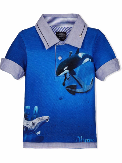 Lapin House Kids' Whale-print Polo Shirt In Blue