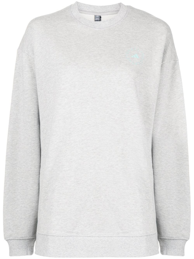 Adidas By Stella Mccartney Mesh-paneled Printed Organic Cotton-blend Jersey Sweatshirt In Grey