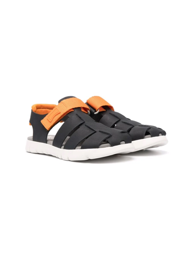 Camper Kids' Oruga Touch-strap Leather Sandals In Black